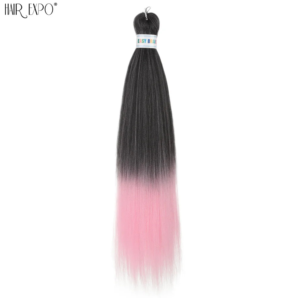 26-inch synthetic hair extension bundle, black-to-pink ombre