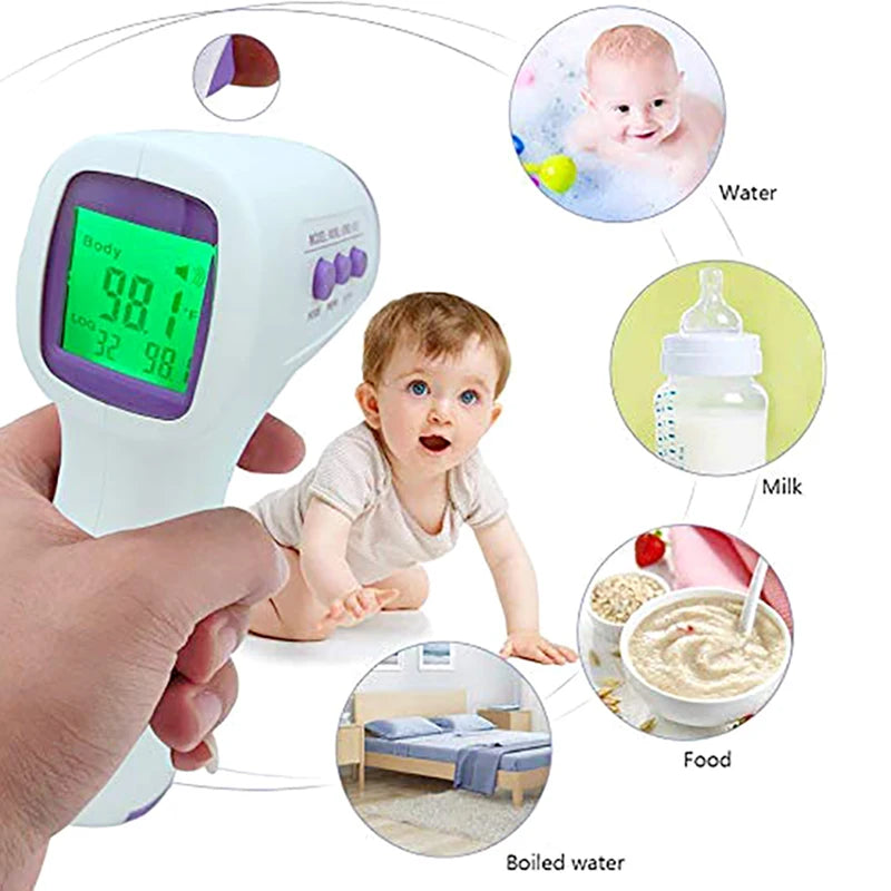 Non-Contact Infrared Forehead Thermometer — LED Display, Baby & Adult