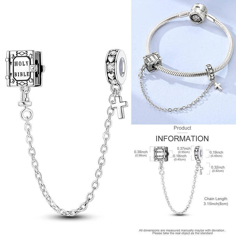 925 sterling silver charm bead with “HOLY BIBLE” book and cross pendant