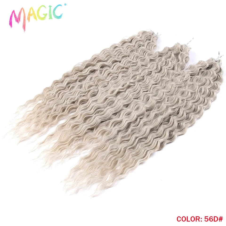 Synthetic water-wave crochet braids bundle, light gray ombre