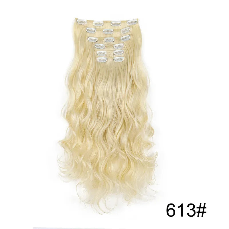 Pale blonde curly clip-in hair extension with metal comb clips at the top
