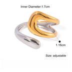 Adjustable two-tone heart ring with gold inner and silver outer band