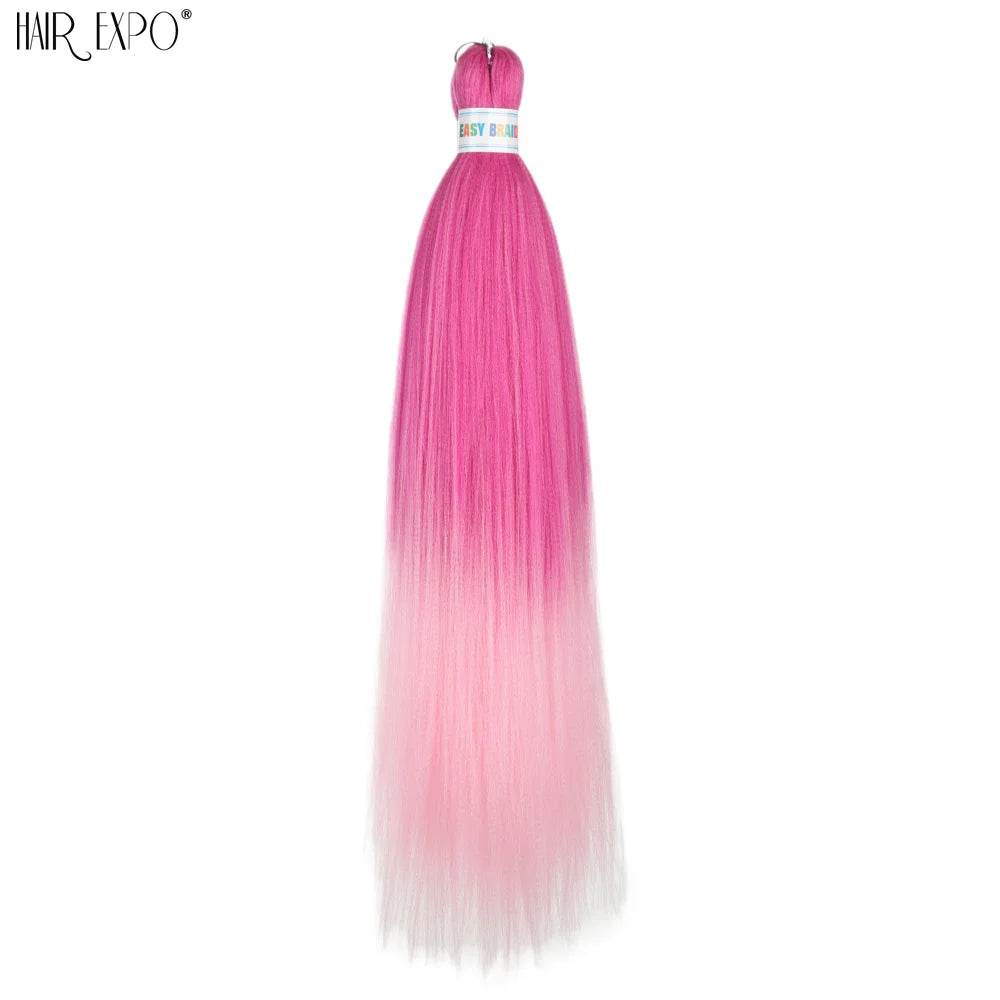 Pre-stretched braiding hair extension bundle, bright pink ombre to light pink