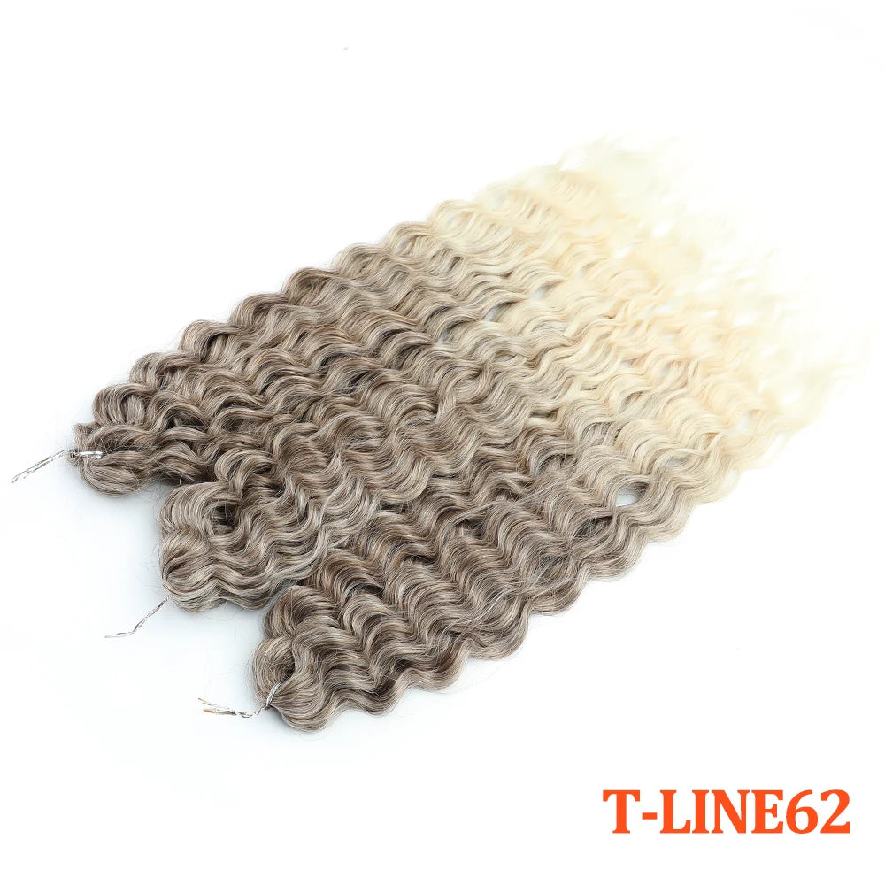 Synthetic curl crochet hair extension, light gray ombre, water-wave curls