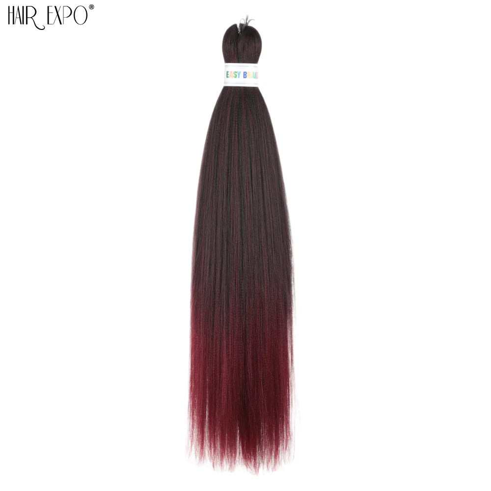 Pre-stretched braiding hair extension, synthetic 26-inch, dark plum to burgundy ombre