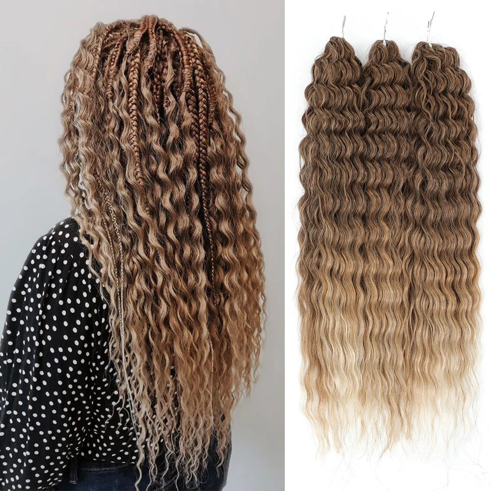 22-inch curl crochet hair extension strand bundle in medium chestnut brown, water-wave curls