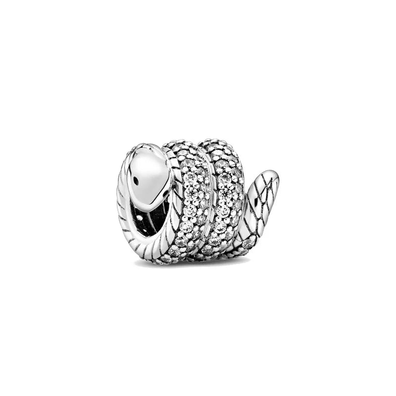 Elephant-shaped charm bead in silver tone with textured details and sparkling stones