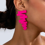 Geometric irregular stud earrings, neon pink zigzag drops