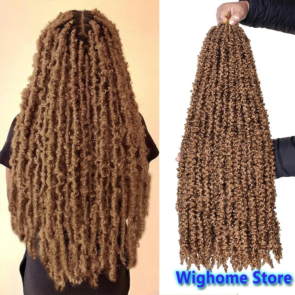 Butterfly locs crochet hair, 22-inch synthetic, medium-brown long curls