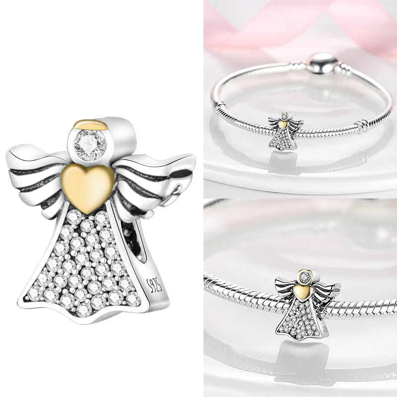 925 sterling silver charm bead with angel wings and heart medallion centerpiece