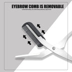 Eyebrow comb with scissors, removable comb attachment on black head