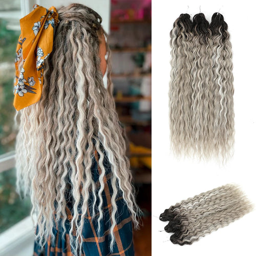Ombre water-wave hair extensions with dark roots and light gray ends