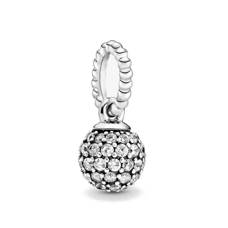 925 sterling silver charm bead with heart frame and clear crystal cluster
