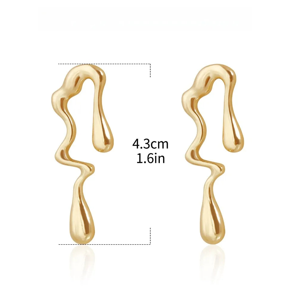 Gold-tone lava-drop earrings shown with size guide: 4.3cm
