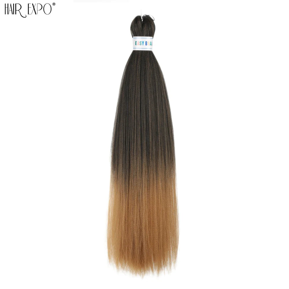 Pre-stretched braiding hair extension, dark brown to light brown ombre hair bundle