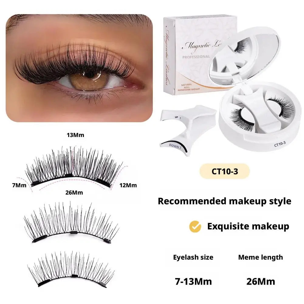 Magnetic faux mink eyelash set with thick black long lashes, curved band and case