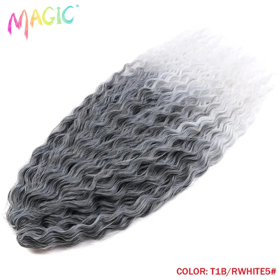Synthetic ombre crochet braids with water-wave curls, dark gray with light highlights