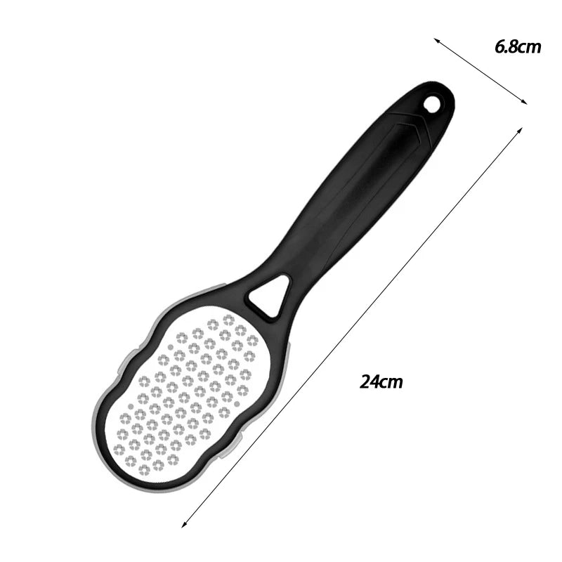 Double-sided foot file, black handle, 24 cm length, perforated stainless-steel pad