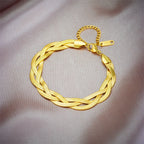 Gold snake chain necklace and bracelet set with toggle clasp and small charm links