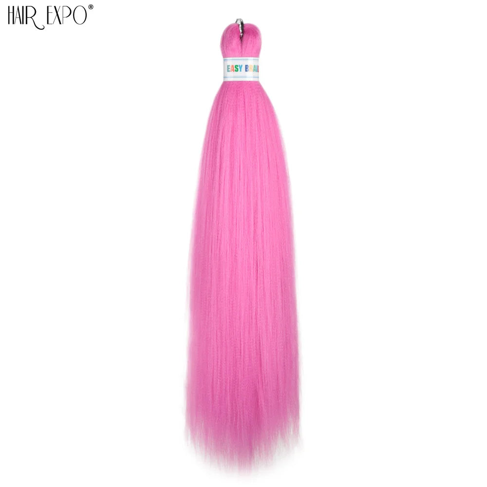 Synthetic braiding hair extension bundle, magenta pink, tied at top