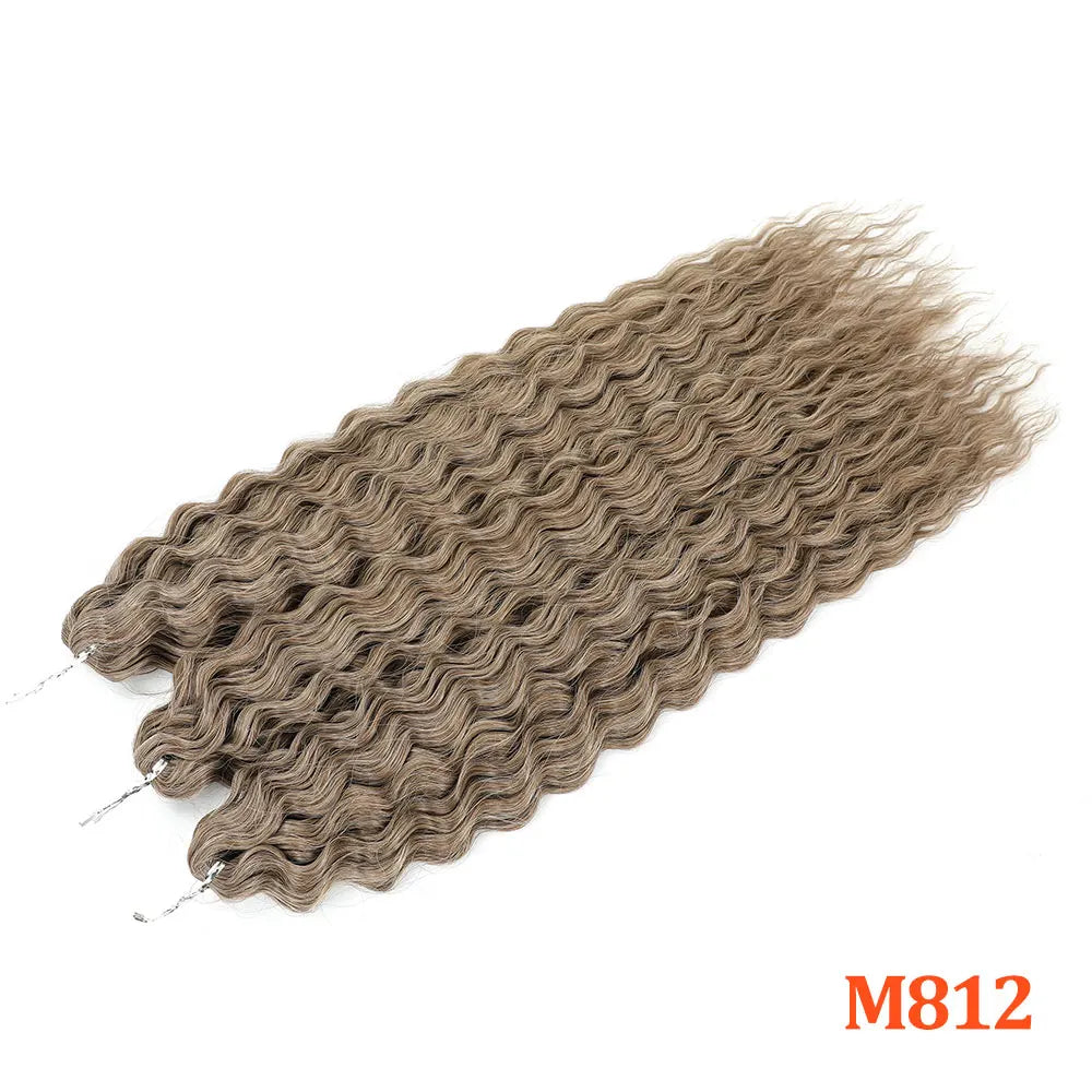 Curly hair extension bundle, medium brown water-wave crochet texture