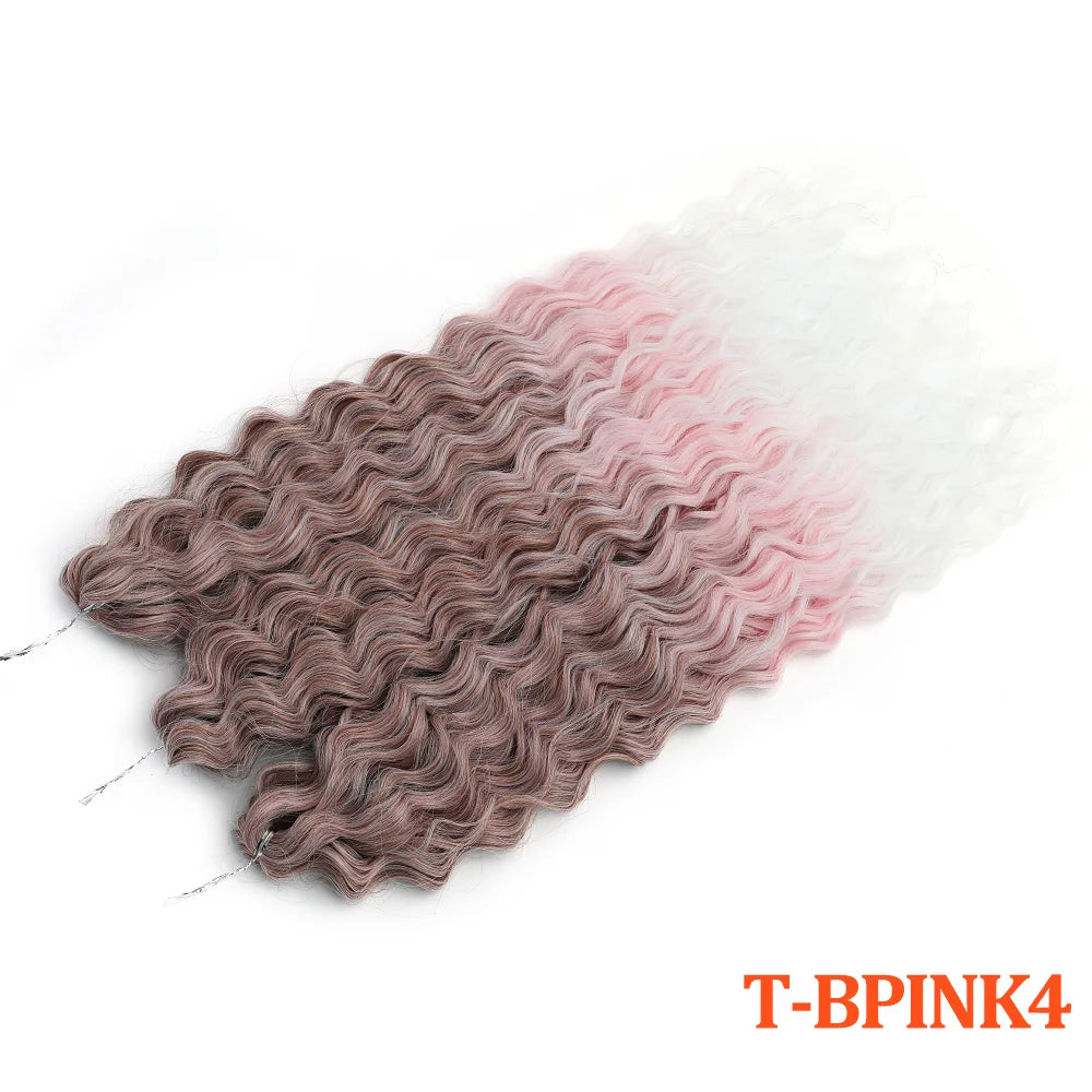 Synthetic curl crochet hair extension, mauve-to-pink ombre, water-wave curls