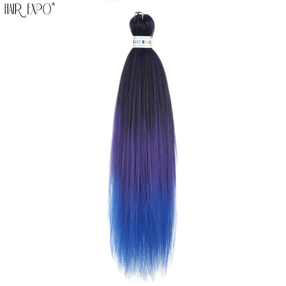 Synthetic hair extension bundle with deep navy roots and blue ombré braiding strands