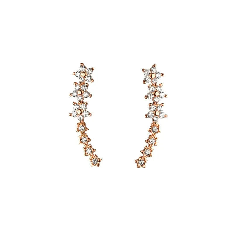 Daisy rhinestone ear climber earrings with rose gold daisy design
