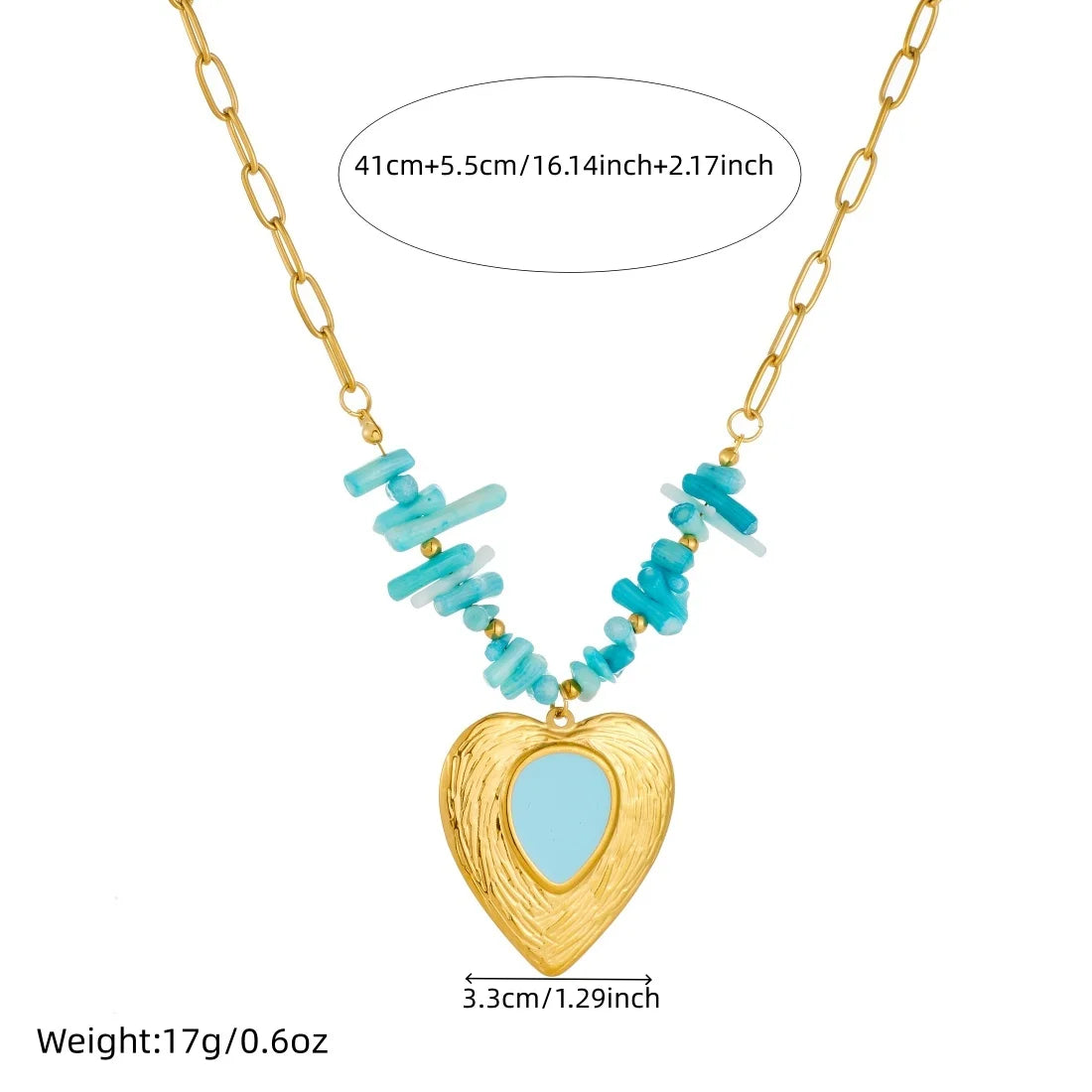 Blue Crystal Heart Pendant Necklace — 316L Stainless Steel