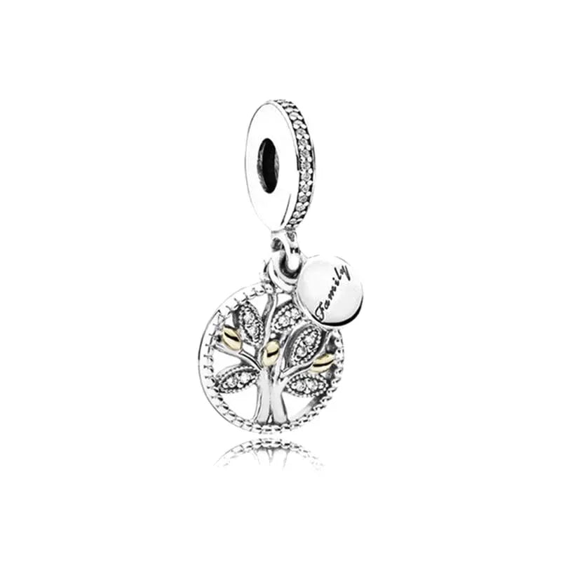 Sterling silver dangling tree-of-life charm bead with enamel accents