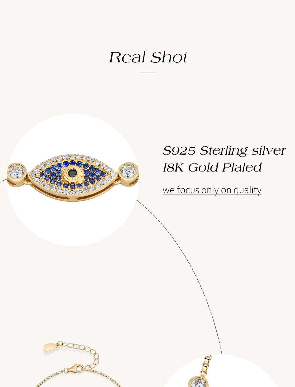 Gold-tone evil eye bracelet with blue enamel oval center and small round crystal stones