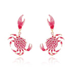 Enamel crab earrings, red spotted enamel crab with gold-tone hooks.