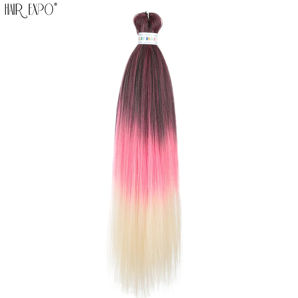 Synthetic braiding hair extension bundle, dark berry to pink ombre with soft cream ends