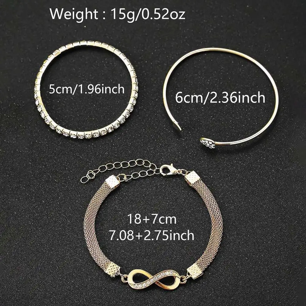 Bracelet set with silver-tone bangles, mesh cuff, and heart charm accents