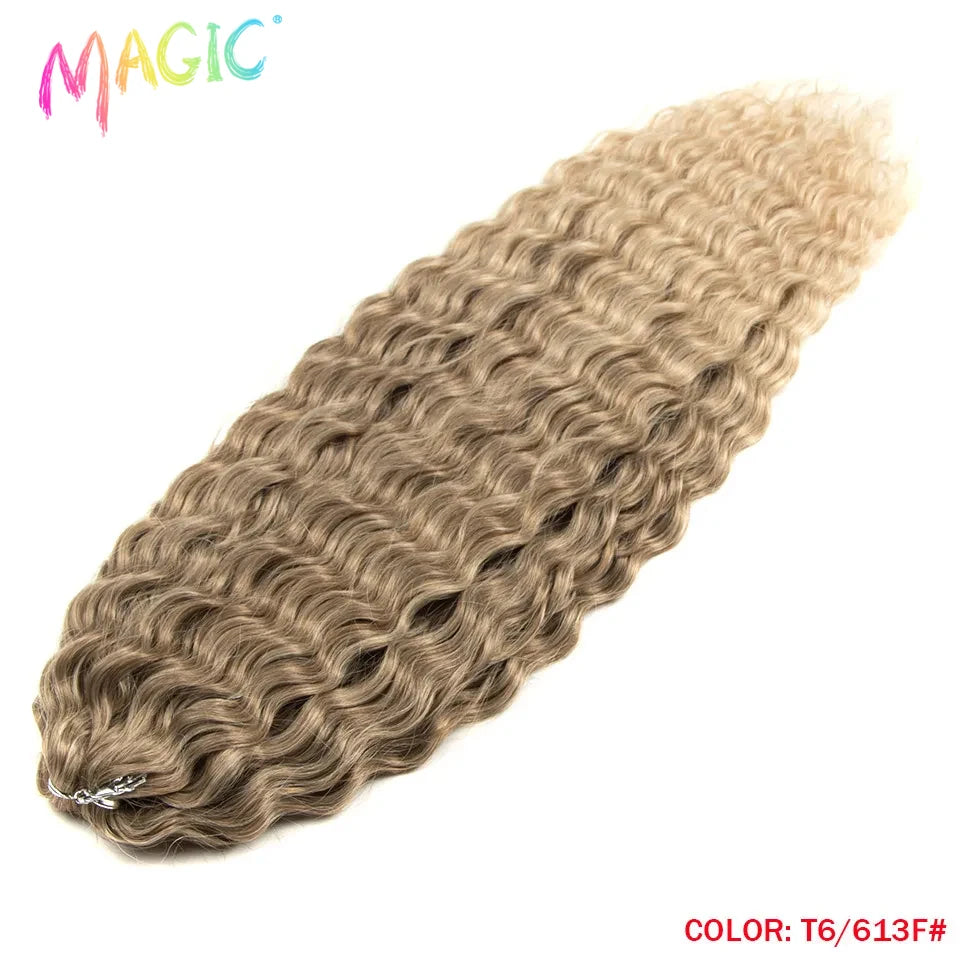 Synthetic water-wave crochet braids in beige, long wavy curls with tight texture
