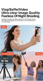 Selfie monitor screen on phone showing live broadcast and playing icons