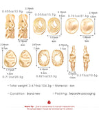 Gold-tone wrinkled drop earrings with oval, spiral, and round textured shapes