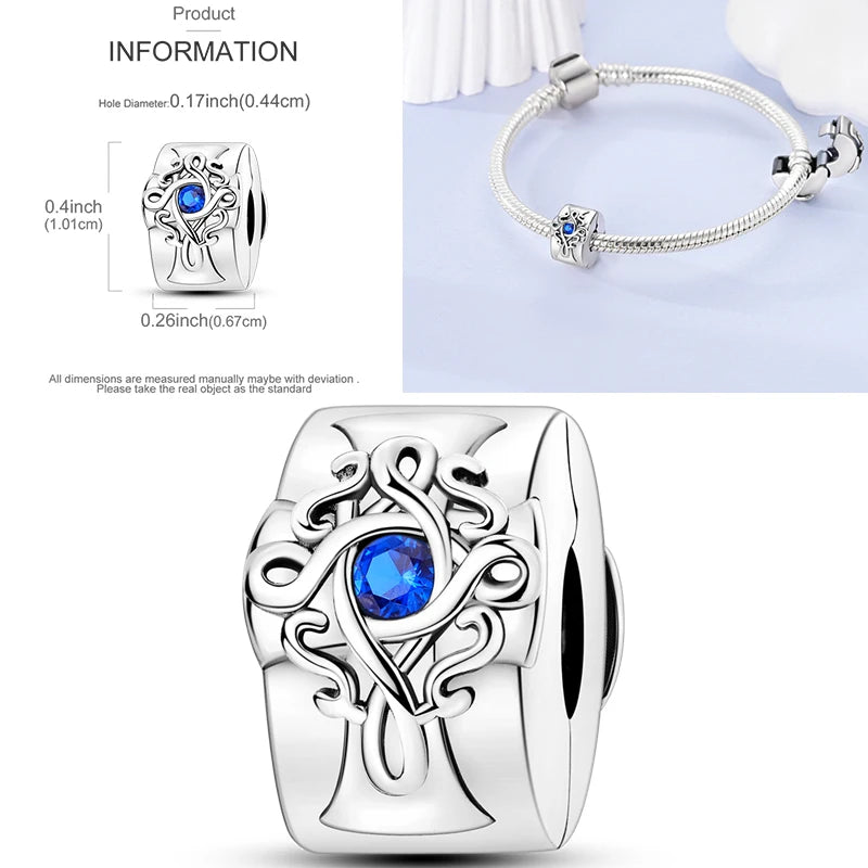 925 sterling silver blue gemstone heart charm with ornate scrollwork