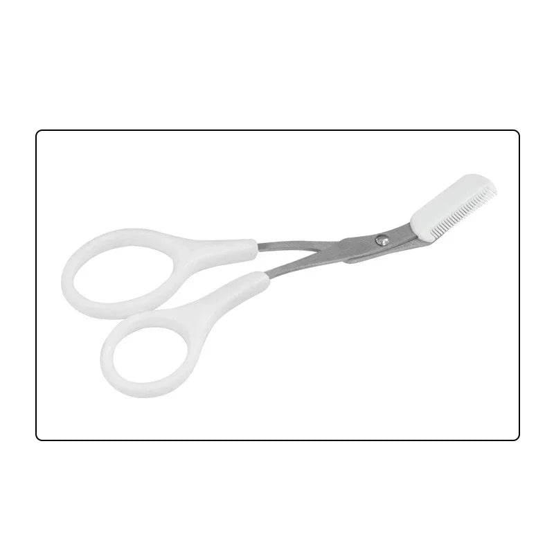 Eyebrow scissors with comb, white handle with white comb and silver blades