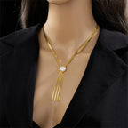 2-Layer Pearl Tassel Clavicle Necklace — 316L Stainless Steel