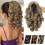 Claw clip ponytail extension with synthetic wavy curls, light blonde tone