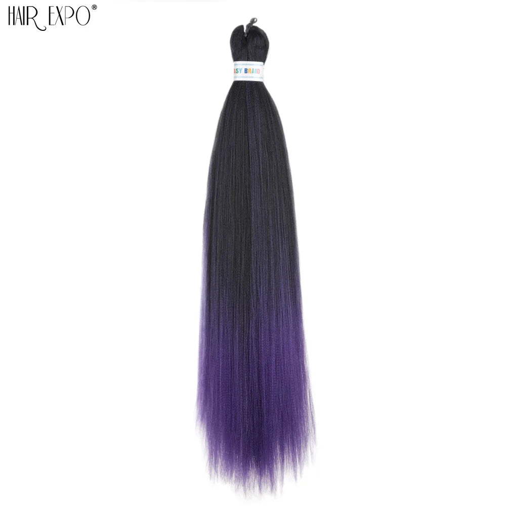 Synthetic braiding hair extension bundle, black to purple ombre with darker top