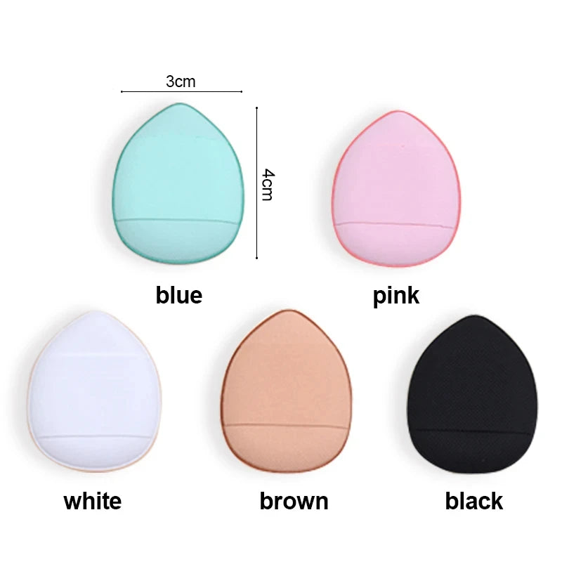 Teardrop finger puff sponges, size 3cm; blue, pink, white, brown, black.