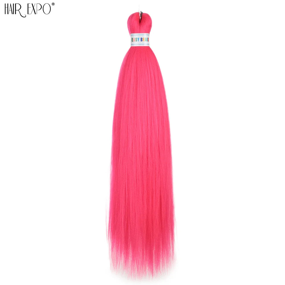 Synthetic braiding hair extension bundle, vivid pink, tied at top
