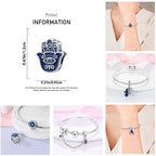 925 sterling silver hand of Fatima charm bead with blue enamel on charm bracelet