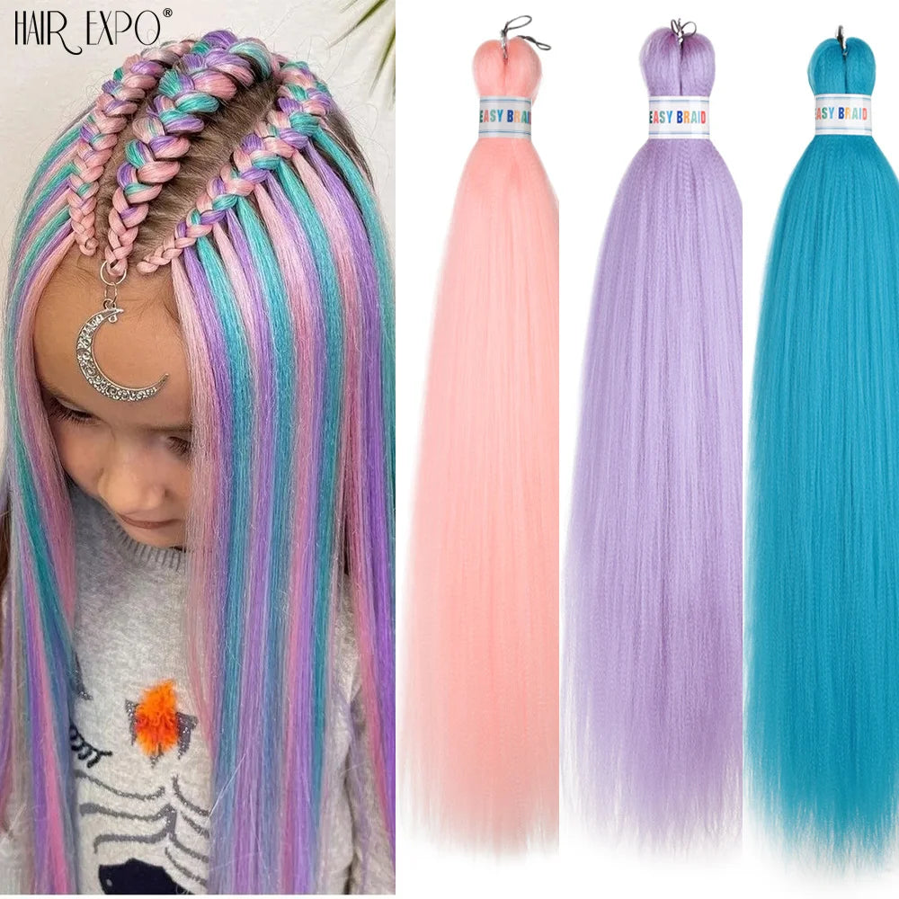 26-inch synthetic pre-stretched braiding hair extensions, rainbow pastel braids