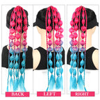 Bubble braid ponytail extension with pink-to-pale ombre and turquoise-blue lower strands.