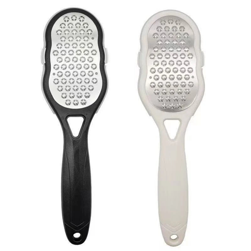 Double-sided foot file, black and white versions with perforated stainless blade