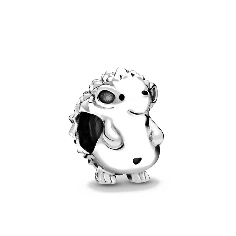 925 sterling silver elephant charm bead with round ears and curled trunk