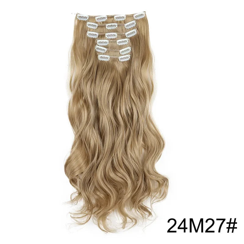 Light blonde wavy clip-in hair extension with metal comb clips at the top